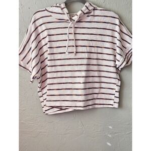 Earthbound Trading Co Striped Short Sleeve Hoodie Womens Medium Hooded‎ Top
